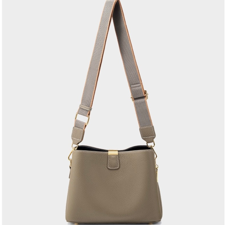 Women's Genuine Leather Gold Trim Bucket Shoulder Crossbody Bag