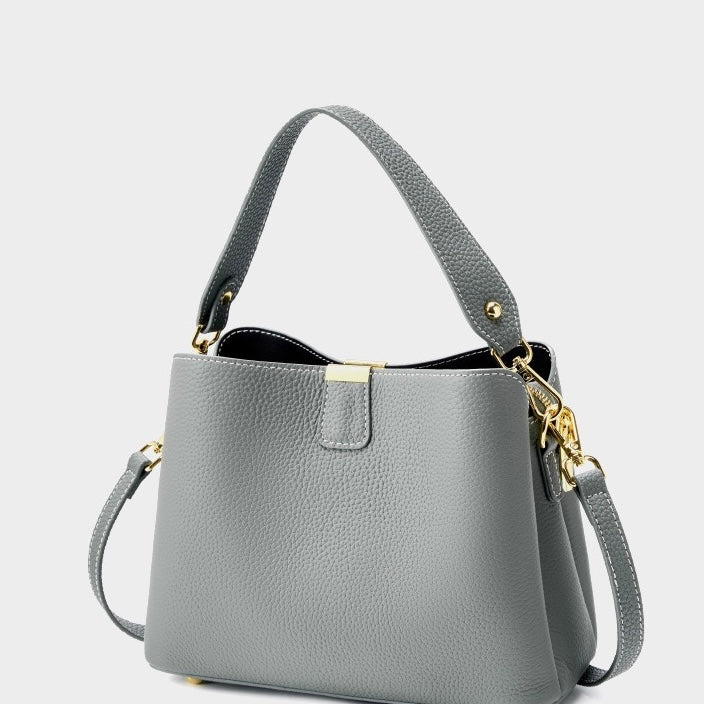 Women's Genuine Leather Gold Trim Bucket Shoulder Crossbody Bag