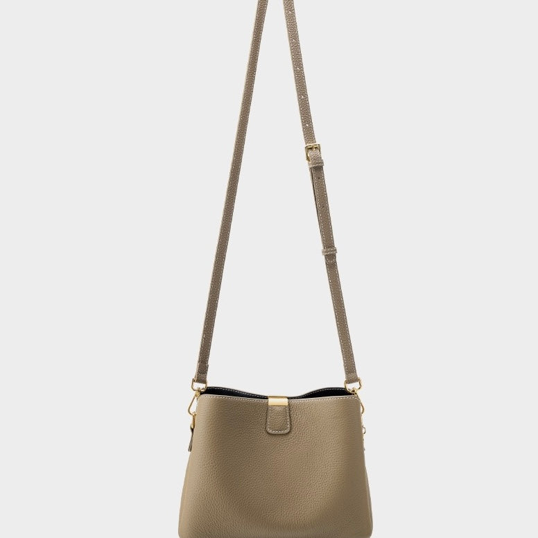Women's Genuine Leather Gold Trim Bucket Shoulder Crossbody Bag