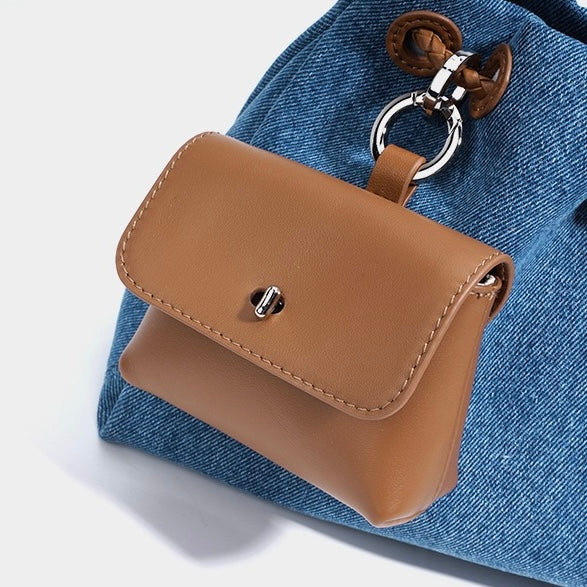 Women's Genuine Leather Denim Patchwork Hobo Shoulder Bag