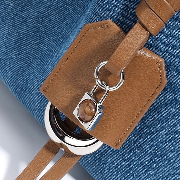 Women's Genuine Leather Denim Patchwork Hobo Shoulder Bag