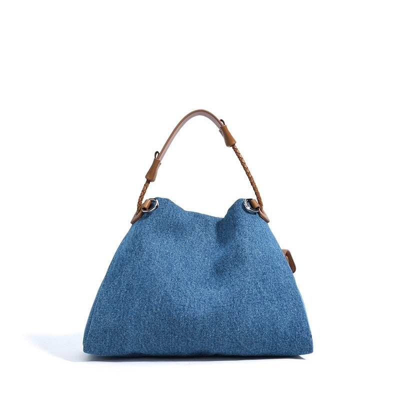 Women's Genuine Leather Denim Patchwork Hobo Shoulder Bag