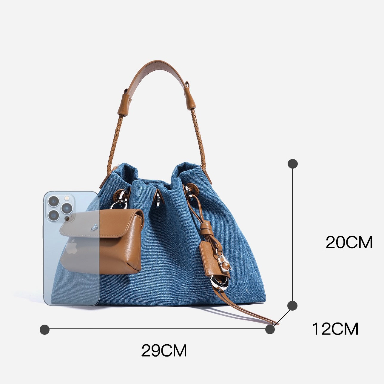 Women's Genuine Leather Denim Patchwork Hobo Shoulder Bag