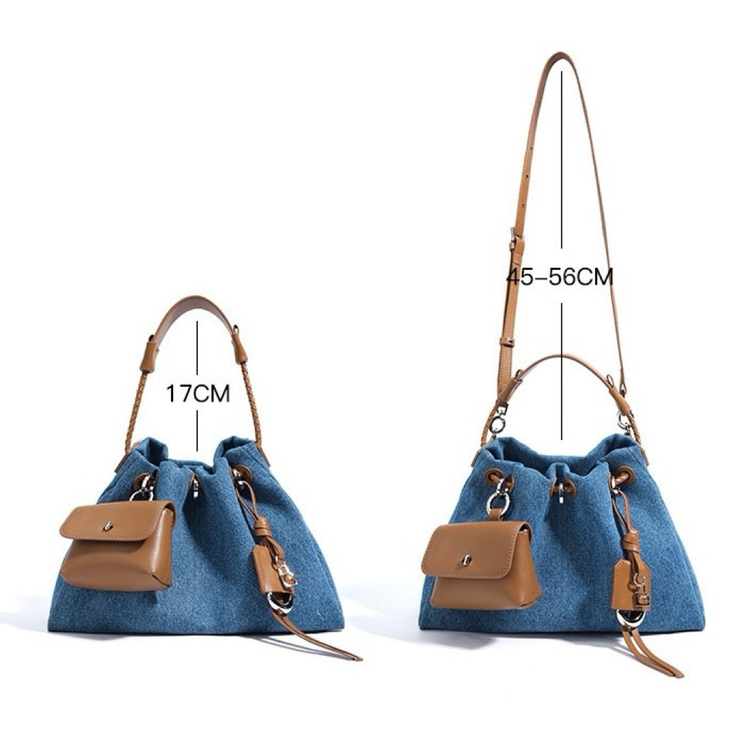 Women's Genuine Leather Denim Patchwork Hobo Shoulder Bag