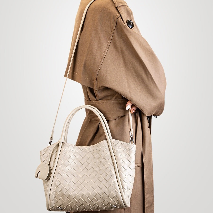 Women's Genuine Leather Woven Tote Crossbody Bag