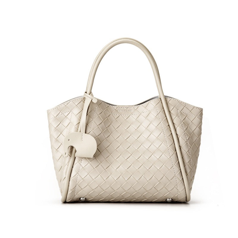 Women's Genuine Leather Woven Tote Crossbody Bag