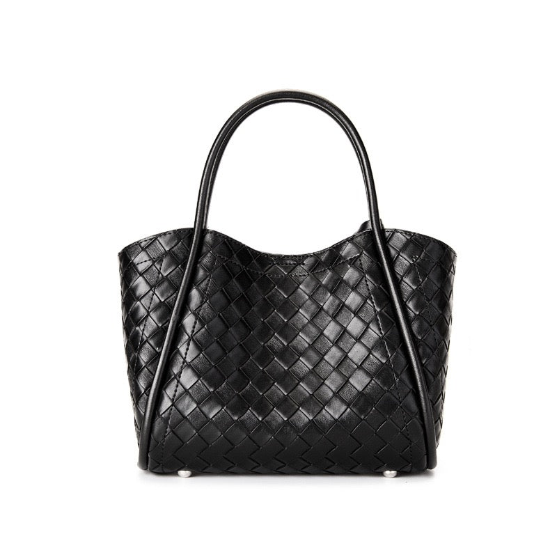 Women's Genuine Leather Woven Tote Crossbody Bag