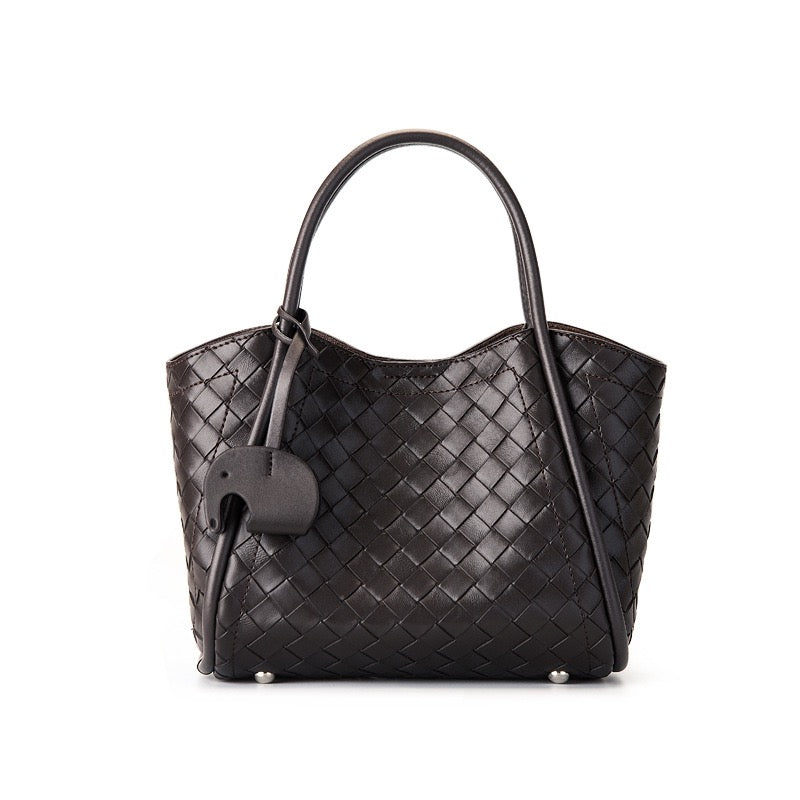 Women's Genuine Leather Woven Tote Crossbody Bag