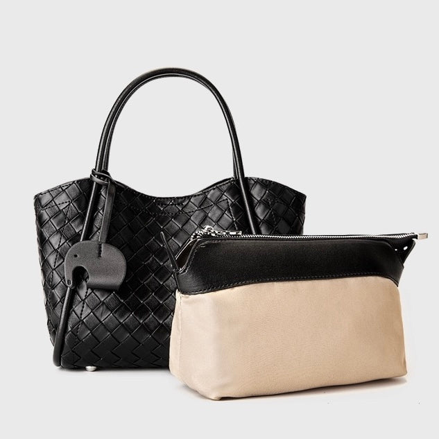 Women's Genuine Leather Woven Tote Crossbody Bag
