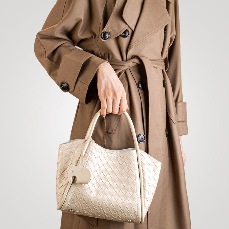 Women's Genuine Leather Woven Tote Crossbody Bag