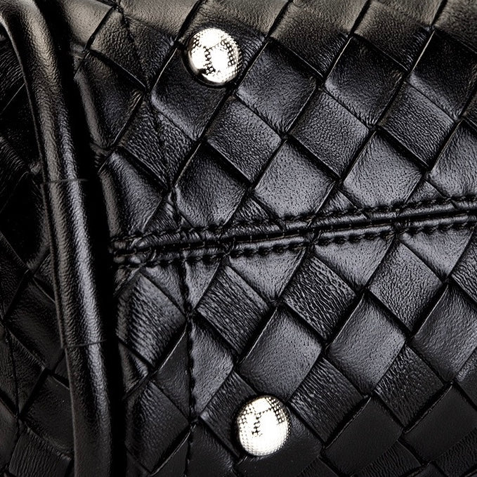 Women's Genuine Leather Woven Tote Crossbody Bag