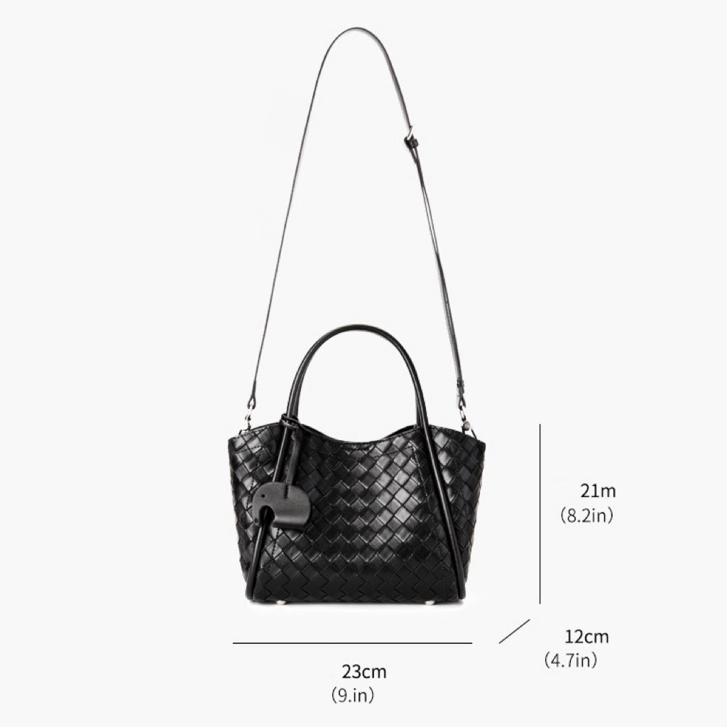 Women's Genuine Leather Woven Tote Crossbody Bag