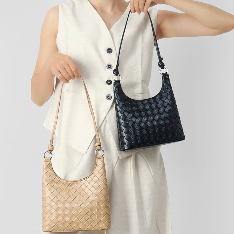 Women's Genuine Leather Woven Underarm Shoulder Bag