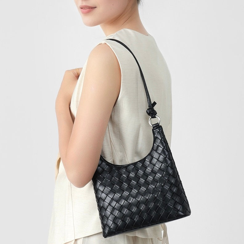 Women's Genuine Leather Woven Underarm Shoulder Bag