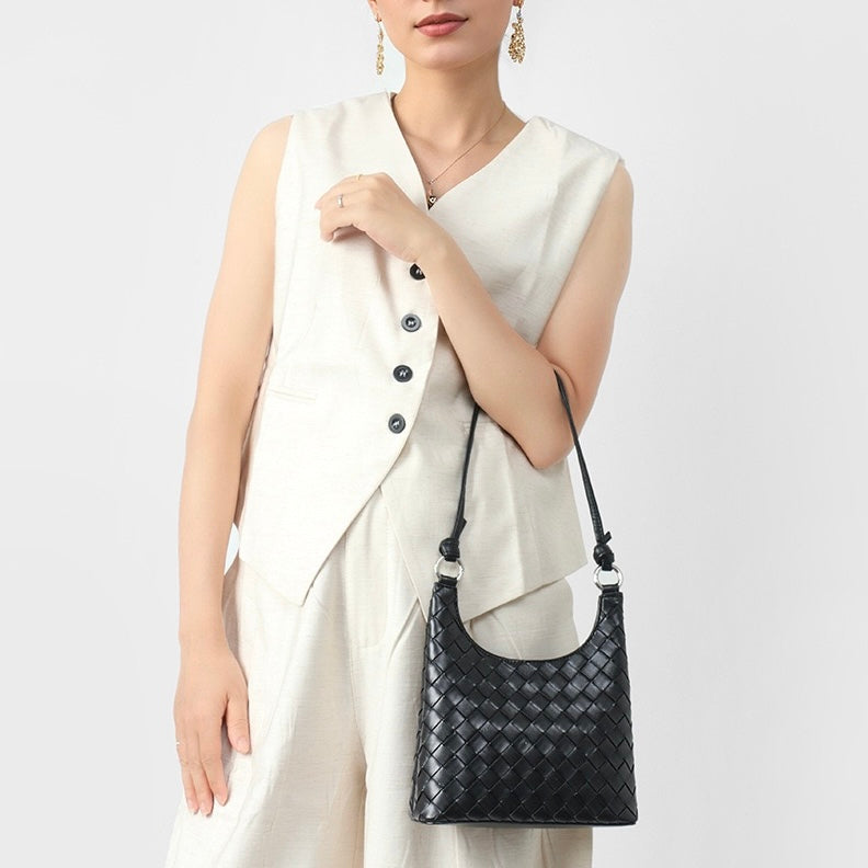 Women's Genuine Leather Woven Underarm Shoulder Bag