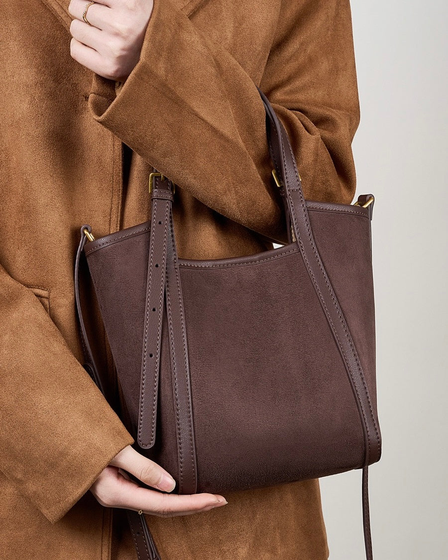 Women's Coffee Suede Cowhide Bucket Satchel