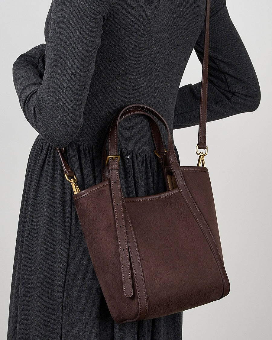 Women's Coffee Suede Cowhide Bucket Satchel