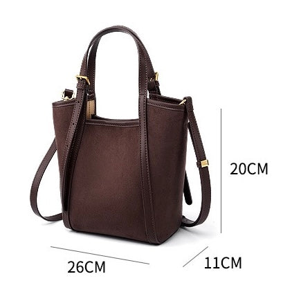 Women's Coffee Suede Cowhide Bucket Satchel