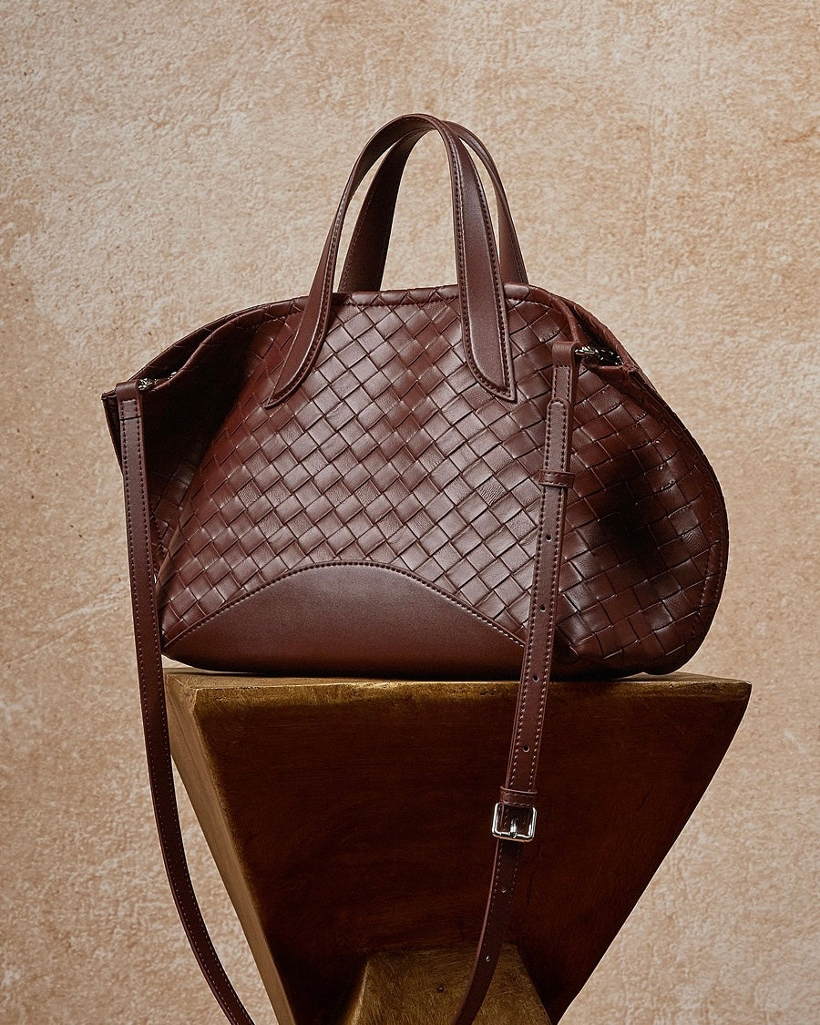 Women's Woven Cowhide Tote with Magnetic Closure