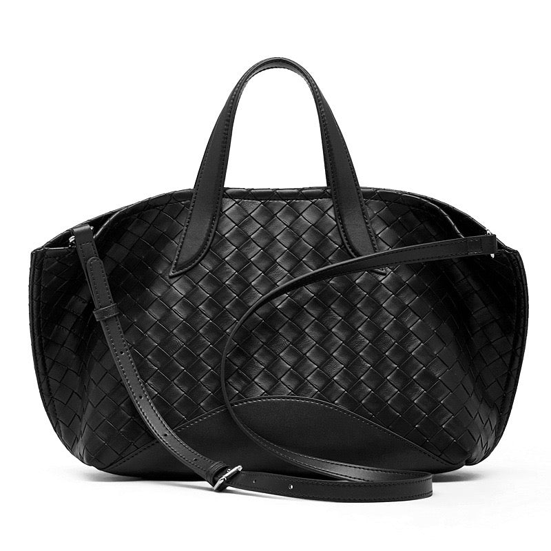 Women's Woven Cowhide Tote with Magnetic Closure