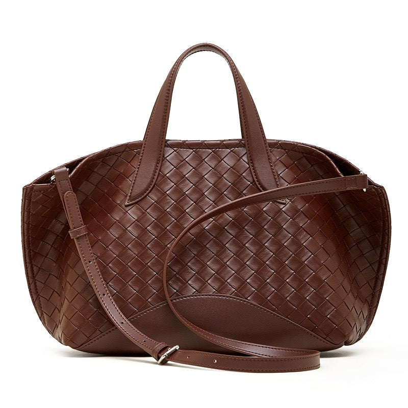 Women's Woven Cowhide Tote with Magnetic Closure