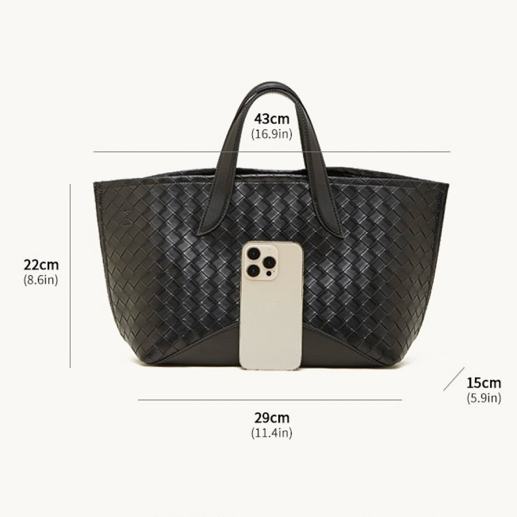 Women's Woven Cowhide Tote with Magnetic Closure