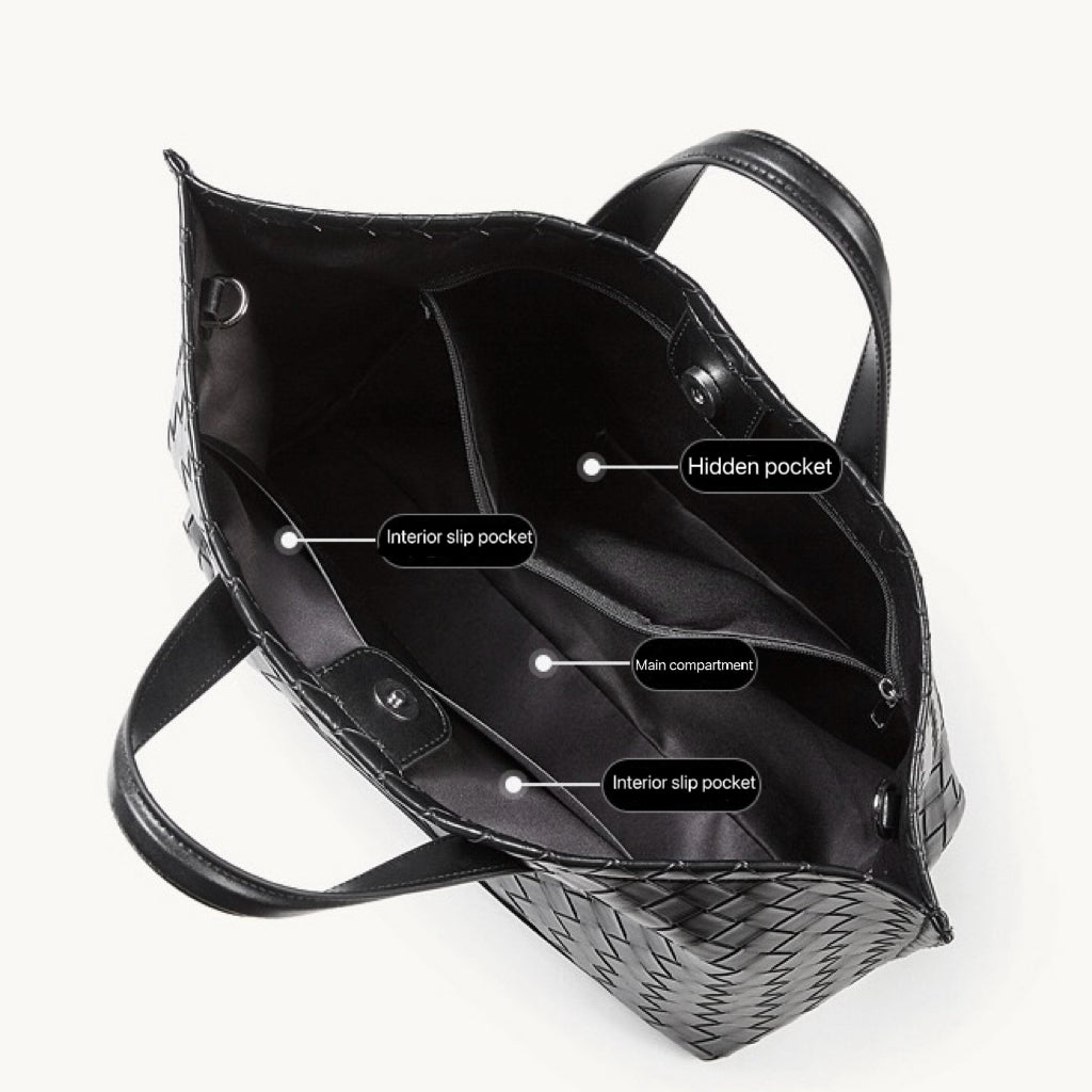 Women's Woven Cowhide Tote with Magnetic Closure