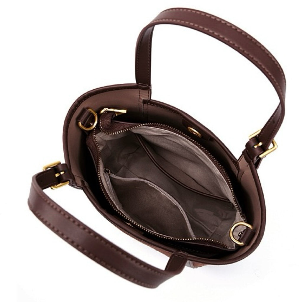 Women's Coffee Suede Cowhide Bucket Satchel
