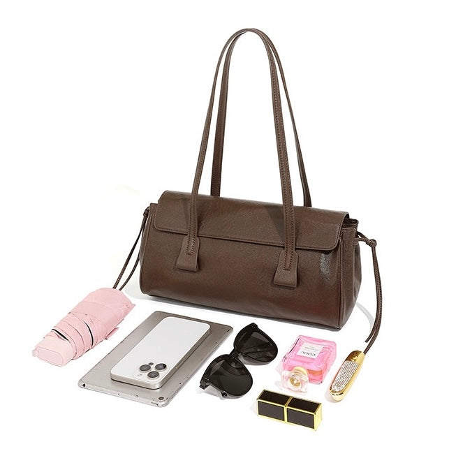 Women's Genuine Leather Vegetable Tanned Baguette Shoulder Bag
