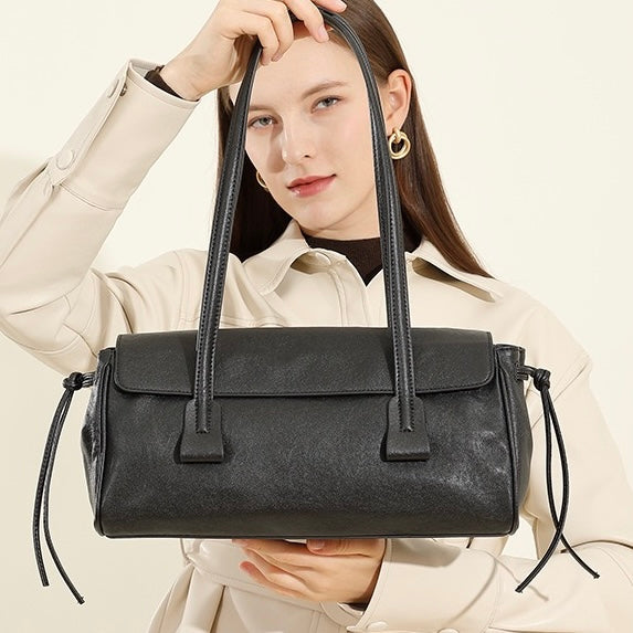 Women's Genuine Leather Vegetable Tanned Baguette Shoulder Bag