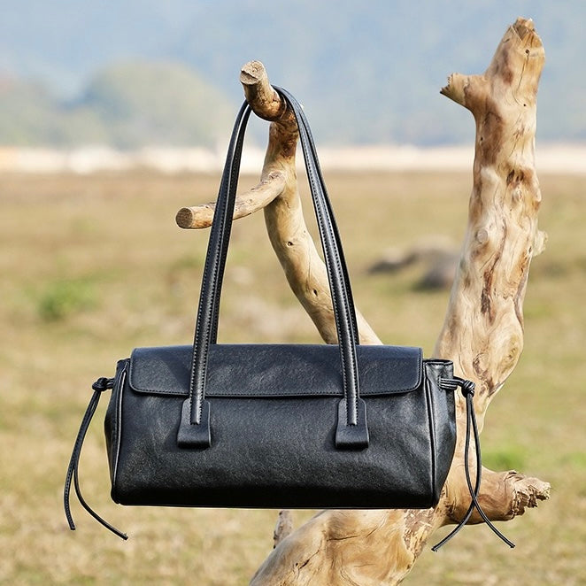 Women's Genuine Leather Vegetable Tanned Baguette Shoulder Bag