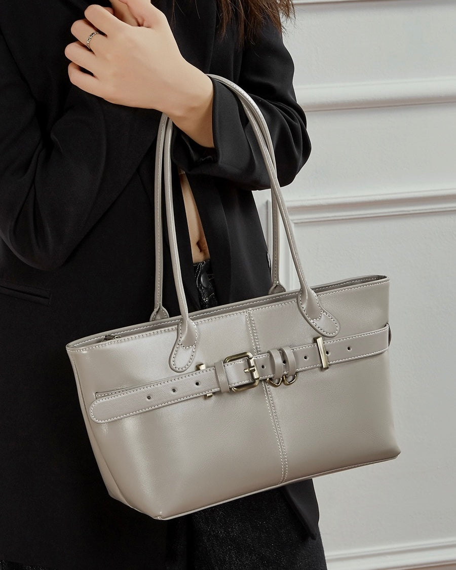 Women's Full-Grain Cowhide Belted Shoulder Tote