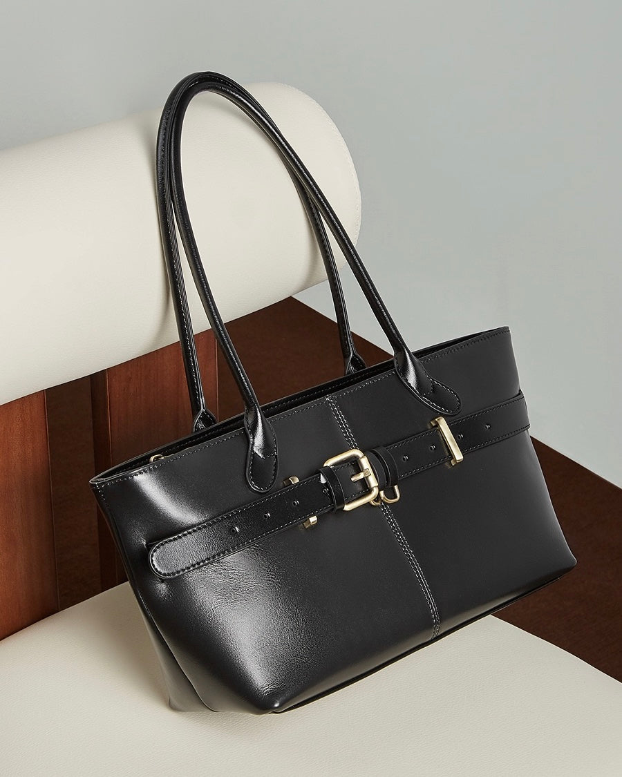 Women's Full-Grain Cowhide Belted Shoulder Tote