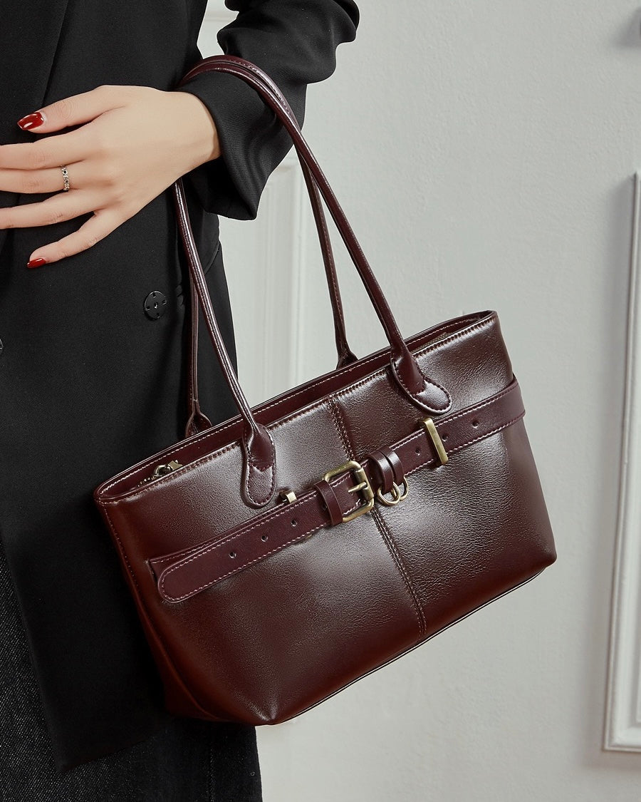 Women's Full-Grain Cowhide Belted Shoulder Tote