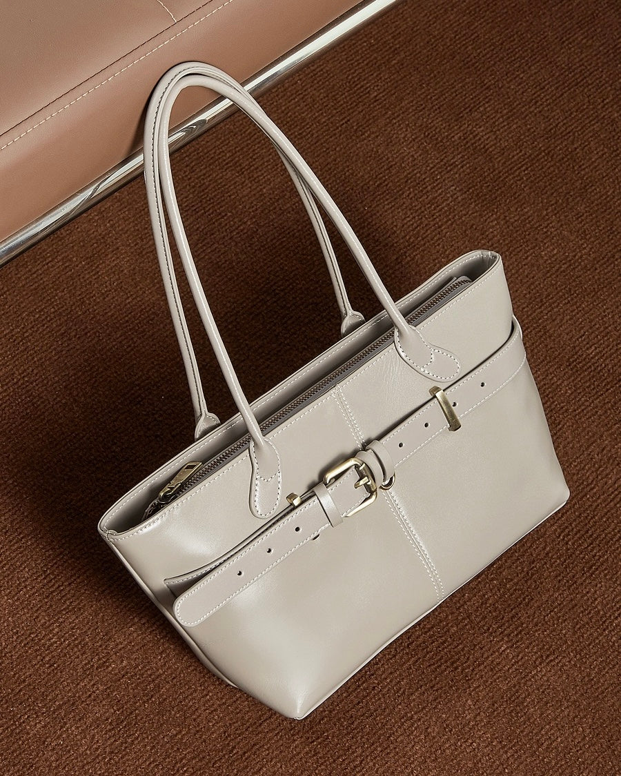 Women's Full-Grain Cowhide Belted Shoulder Tote