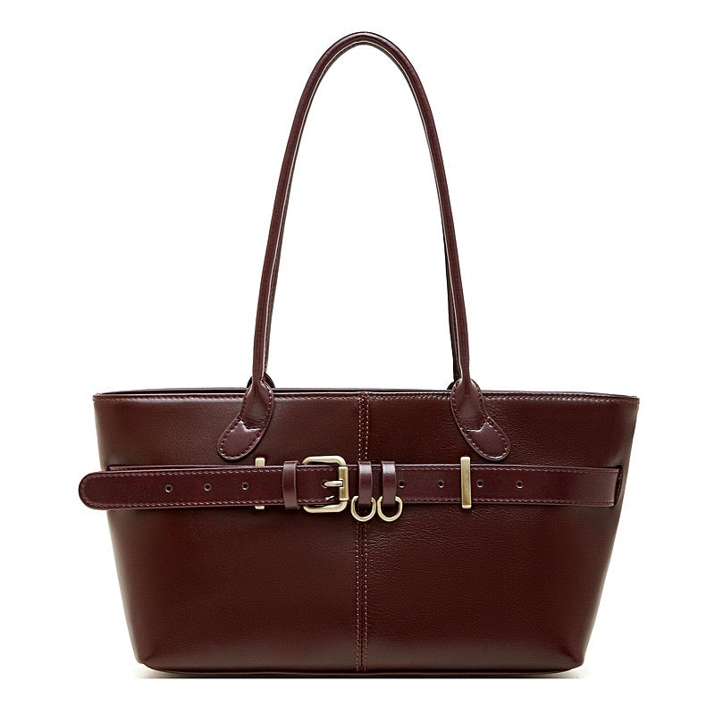 Women's Full-Grain Cowhide Belted Shoulder Tote