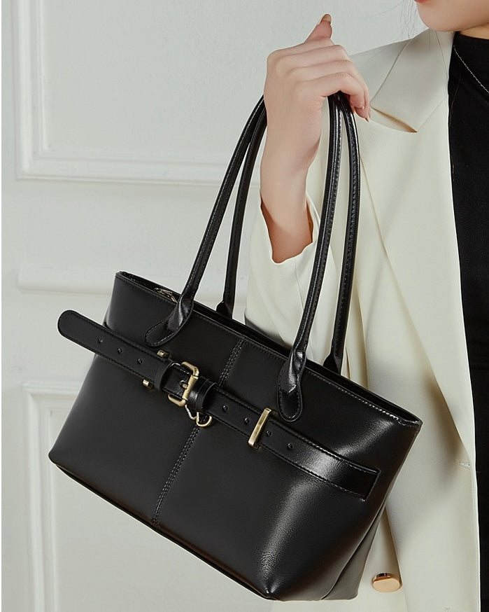 Women's Full-Grain Cowhide Belted Shoulder Tote