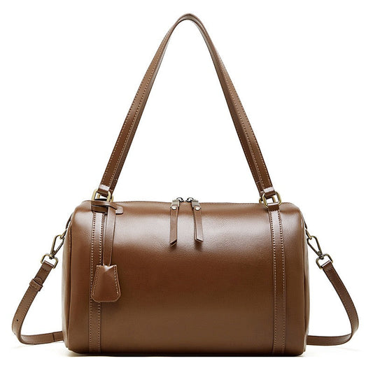 Women's Full-Grain Cowhide Barrel Satchel with Multi-Way Carry