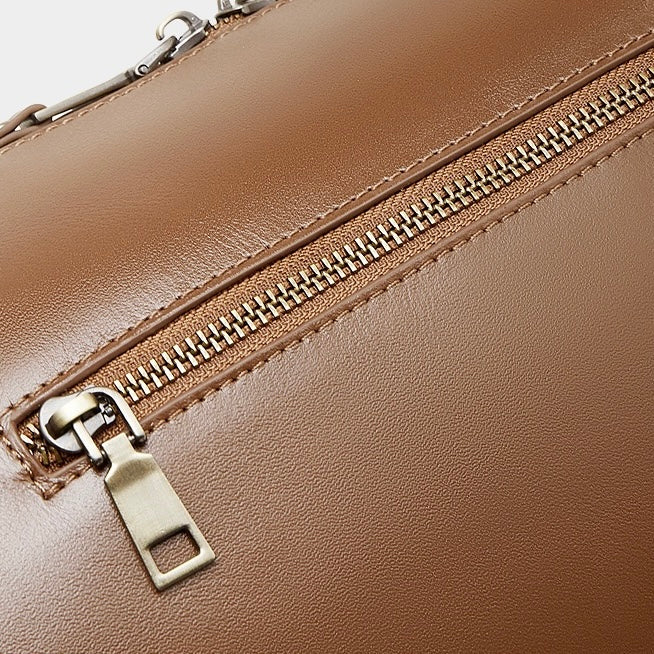 Women's Full-Grain Cowhide Barrel Satchel with Multi-Way Carry