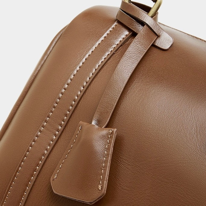 Women's Full-Grain Cowhide Barrel Satchel with Multi-Way Carry