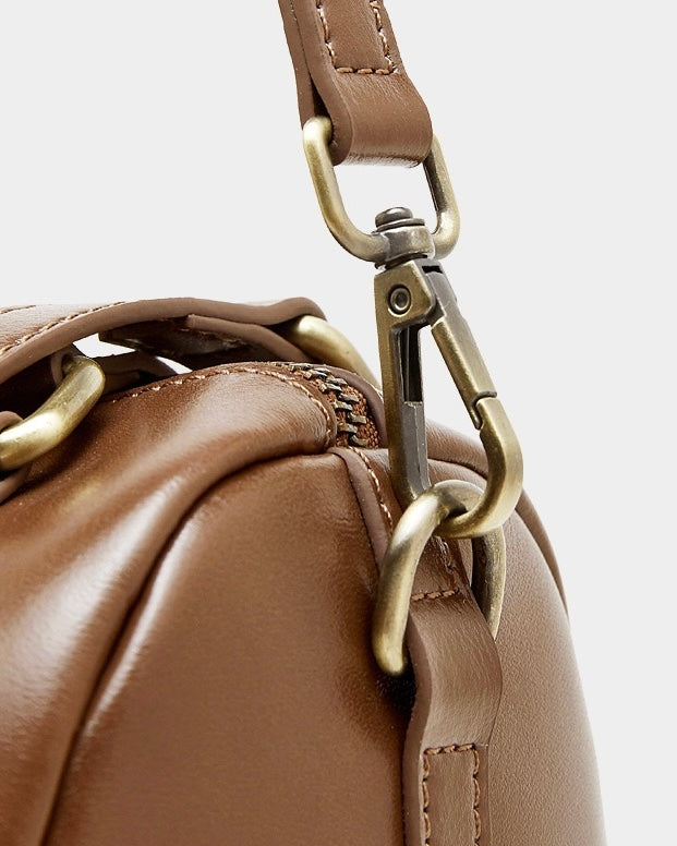 Women's Full-Grain Cowhide Barrel Satchel with Multi-Way Carry