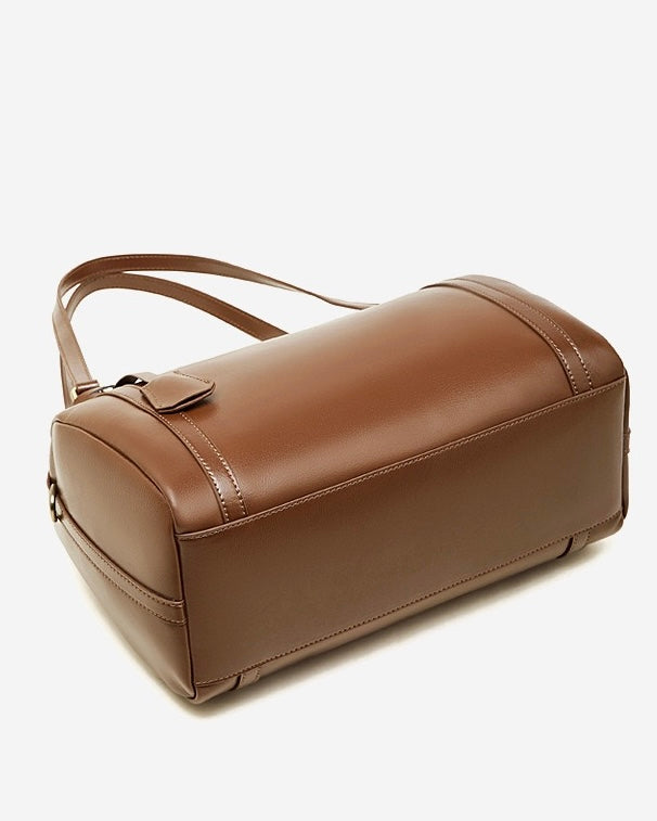 Women's Full-Grain Cowhide Barrel Satchel with Multi-Way Carry