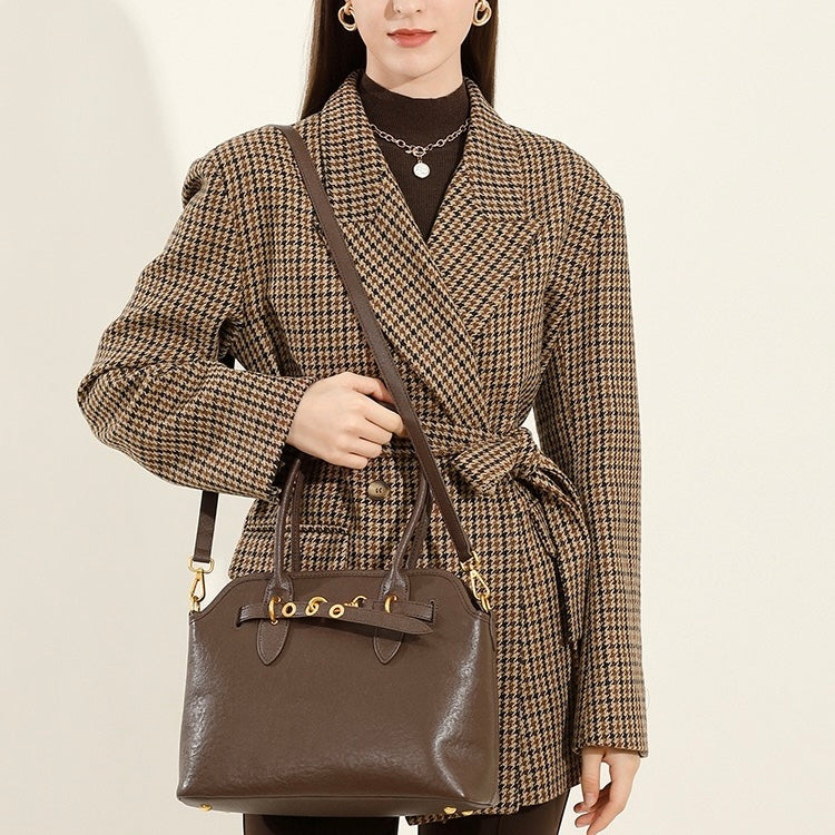 Women's Genuine Leather Vintage Shell Shape Tote Bag