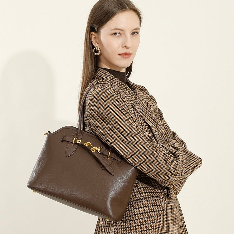Women's Genuine Leather Vintage Shell Shape Tote Bag