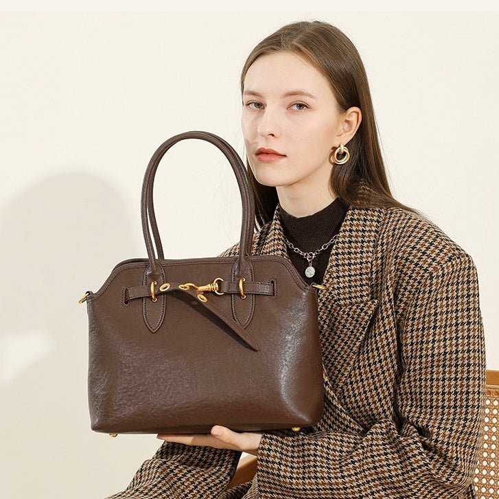 Women's Genuine Leather Vintage Shell Shape Tote Bag