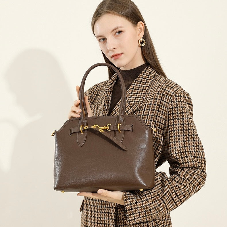 Women's Genuine Leather Vintage Shell Shape Tote Bag