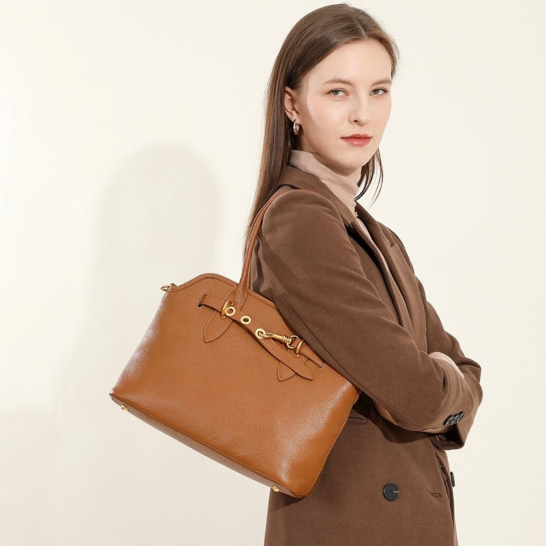 Women's Genuine Leather Vintage Shell Shape Tote Bag