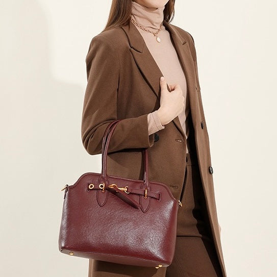 Women's Genuine Leather Vintage Shell Shape Tote Bag
