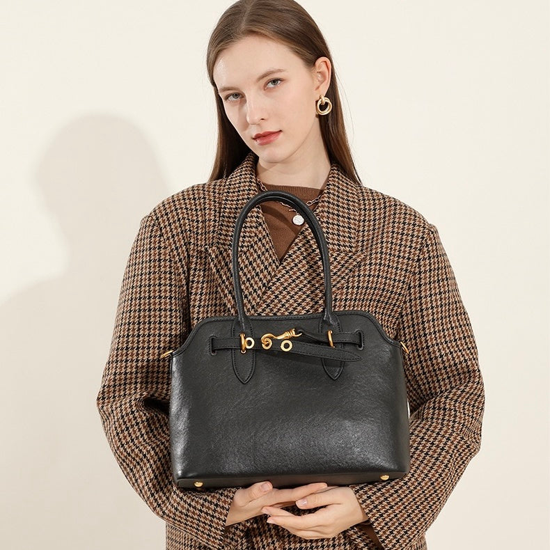 Women's Genuine Leather Vintage Shell Shape Tote Bag