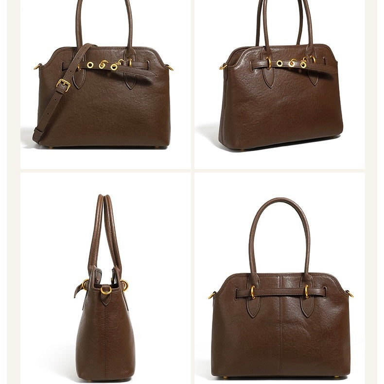 Women's Genuine Leather Vintage Shell Shape Tote Bag